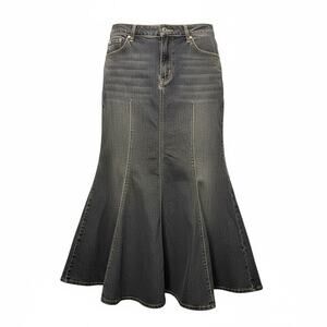 Bisou Bisou Denim Maxi Skirt Mermaid Whimsigoth Trumpet Tulip Flare Y2K 18 W